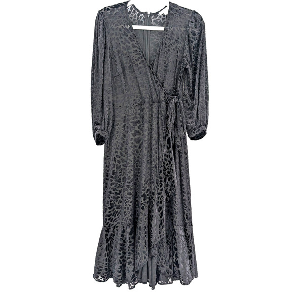 Calvin Klein Black‎ Sheer Leopard Velvet Burnout Wrap Dress Gothic Glam  8 - Picture 6 of 16